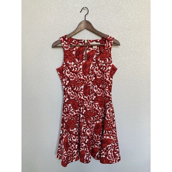 NWOT Michael Kors red white A-line mini dress size 6P sleeveless gold zipper - Picture 1 of 6